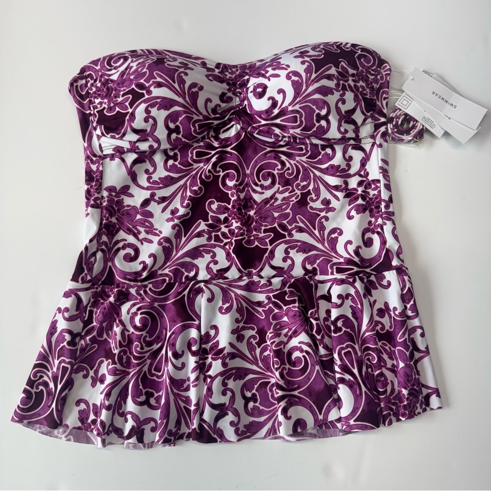 Liz Claiborne Pattern Bandeau Swimsuit Tankini Top New Amethyst Plum Purple Y2K